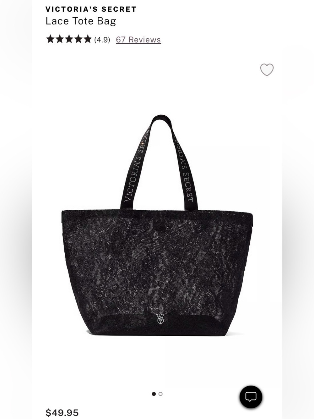 Victoria's Secret Black Lace Tote with Logo Strap